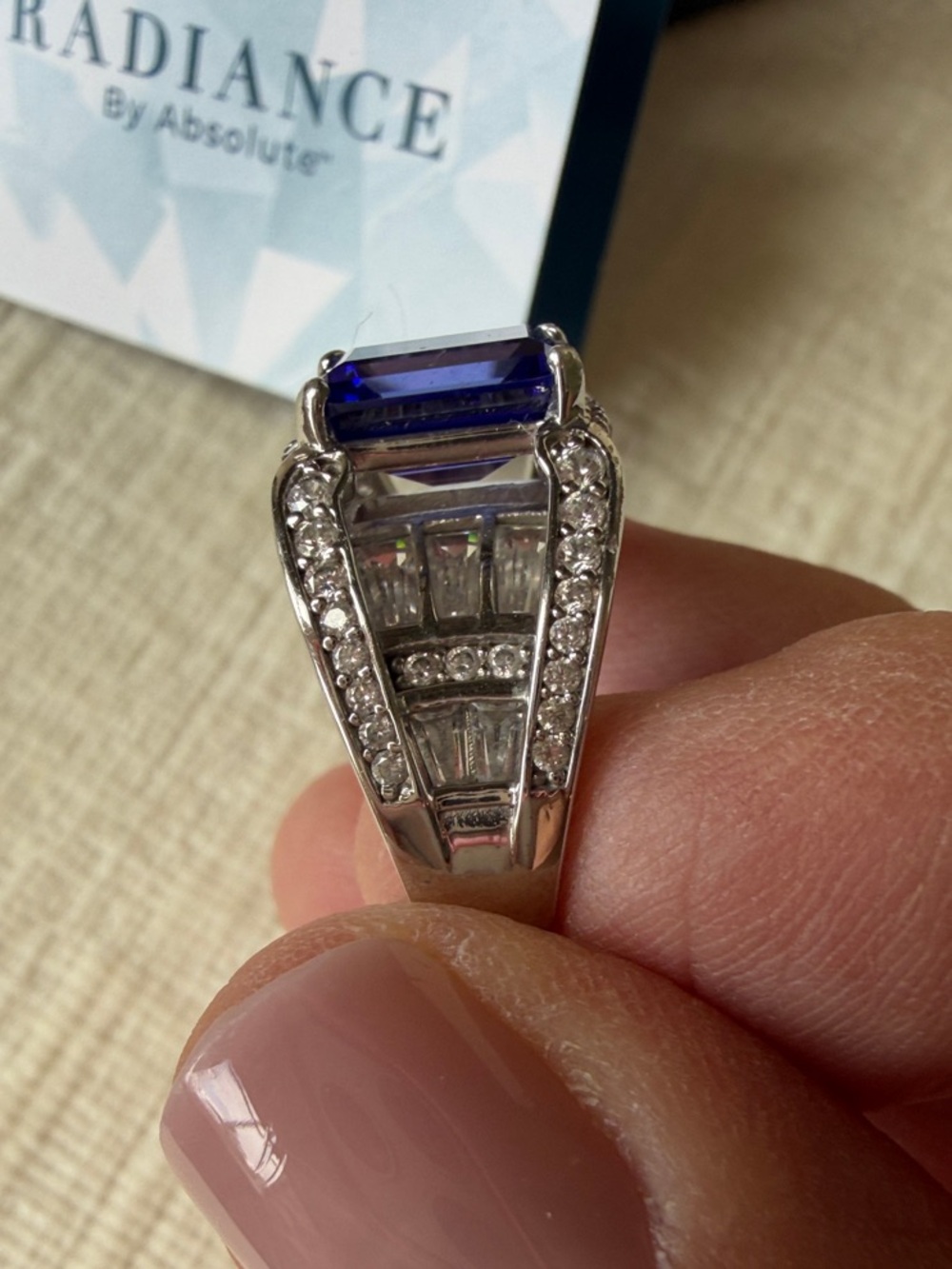 Simulated Sapphire Blue Cocktail Ring in Sterling Silver, Like New. Size 8 - Picture 2 of 6